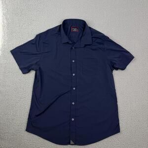 UNTUCKit Gironde SS Slim Fit Short Sleeve Button Up Navy Blue Shirt Men's L